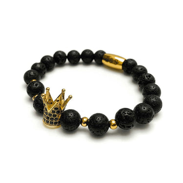 Man Bracelet - Men’s Beaded Bracelets - Gold Crown Lava Stones Bracelet - gold bracelet for man Bracelet Brother & Sisters